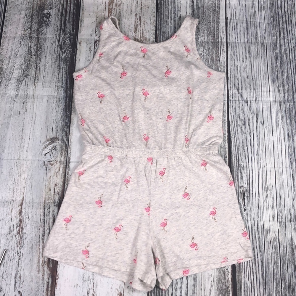 OLD NAVY Gray Romper Short w/ Coral Flamingos Sz L